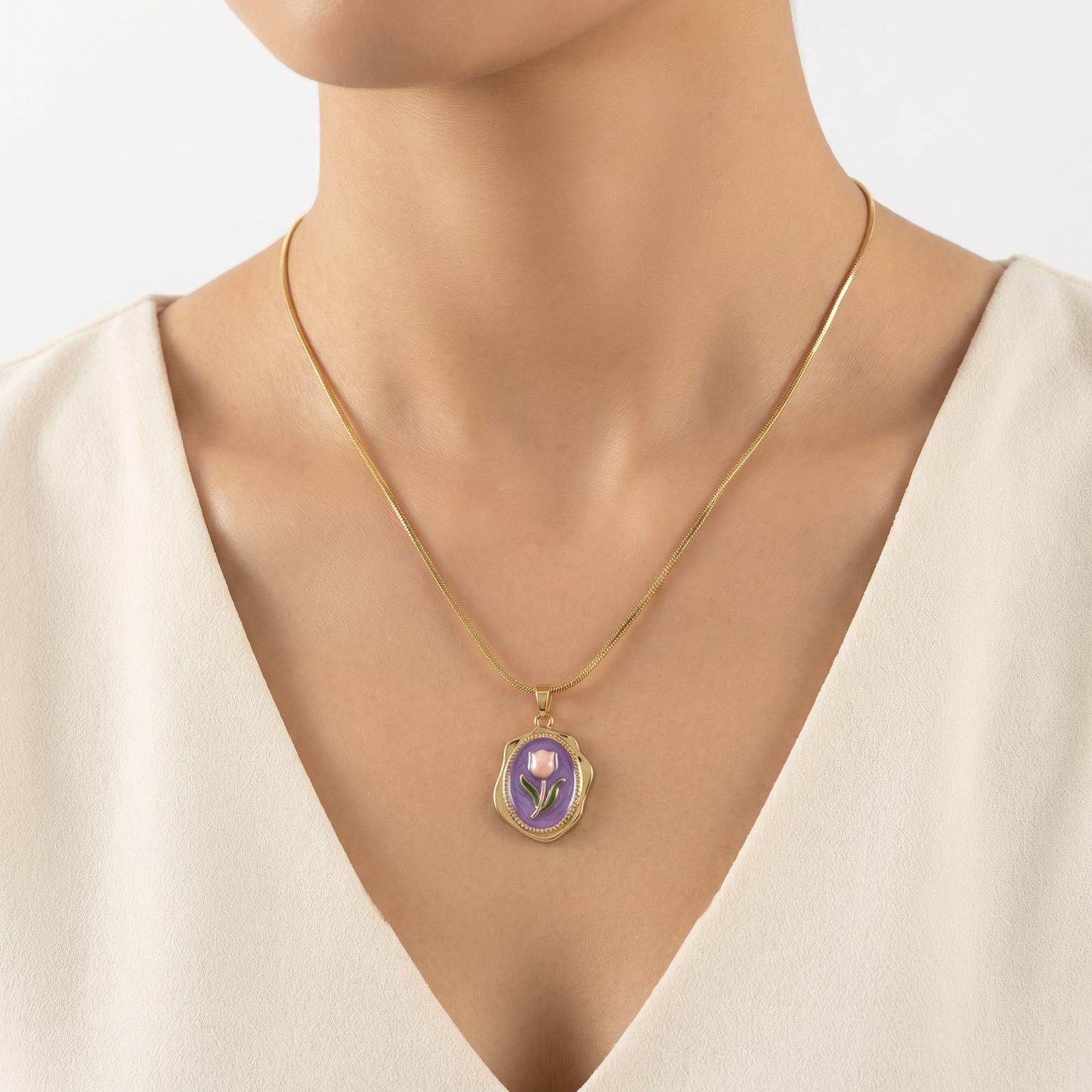 PURPLE TULIP NECKCHAIN ( Anti tarnish )