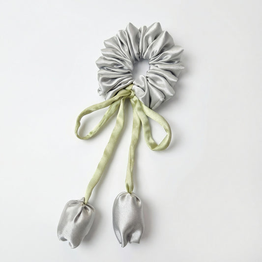 SILVER TULIP SCRUNCHIE
