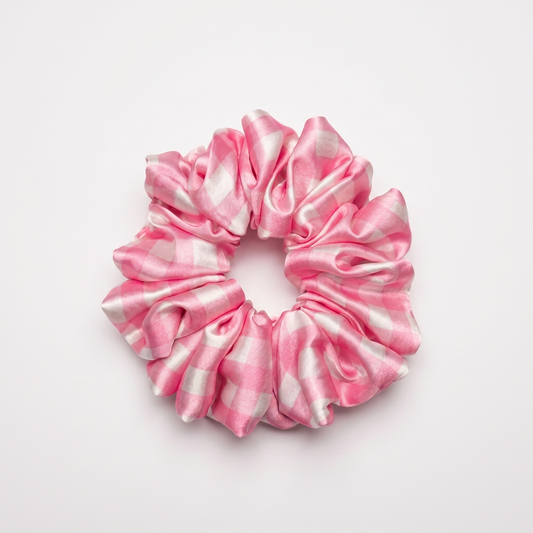 Pink Checks | Premium Satin Scrunchies | M size