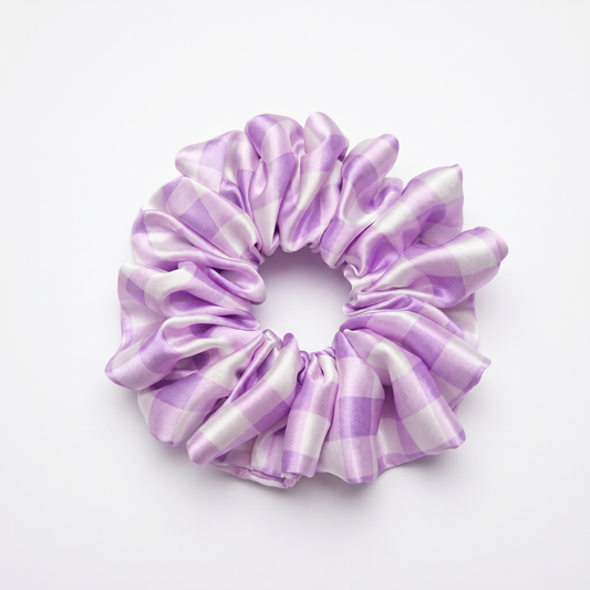 Lilac checks | Premium Satin Scrunchies | M size