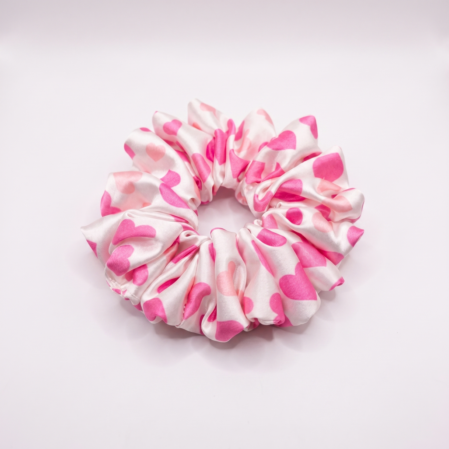 Pink Hearts | Premium Satin Scrunchies | M size