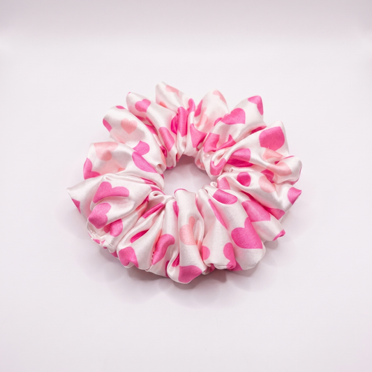 Pink Hearts | Premium Satin Scrunchies | M size