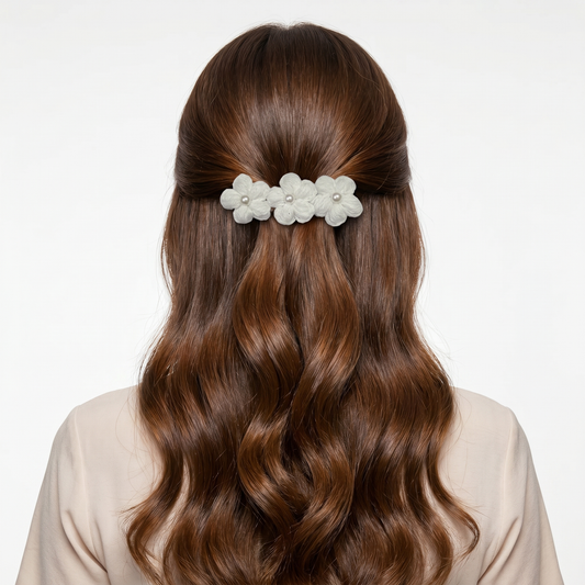 White Floral Crochet clip